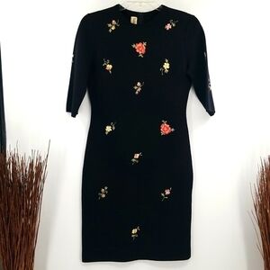 Goldworm Vintage Black Sweater Dress w Floral Embroidered Detail